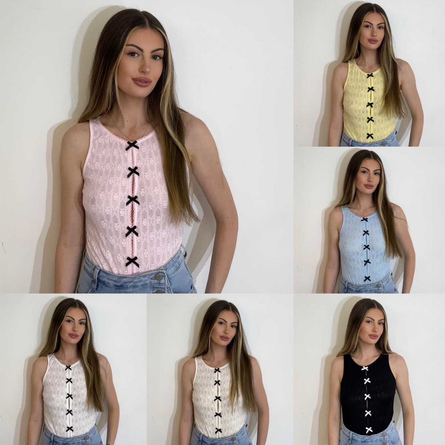 Dainty High Neck Contrast Bow Detail Bodysuit