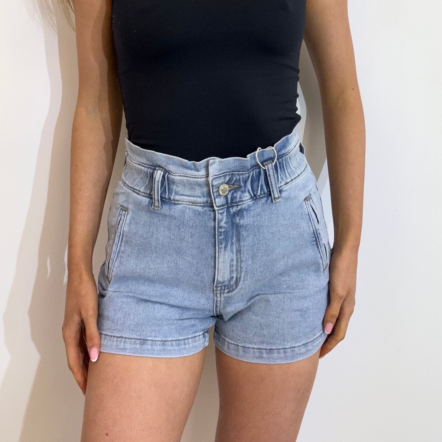 Stretch Blue Denim High Waisted Shorts