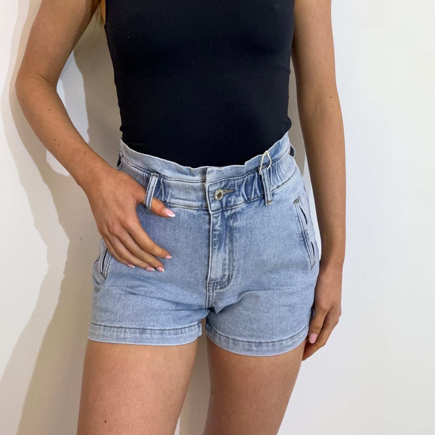 Stretch Blue Denim High Waisted Shorts