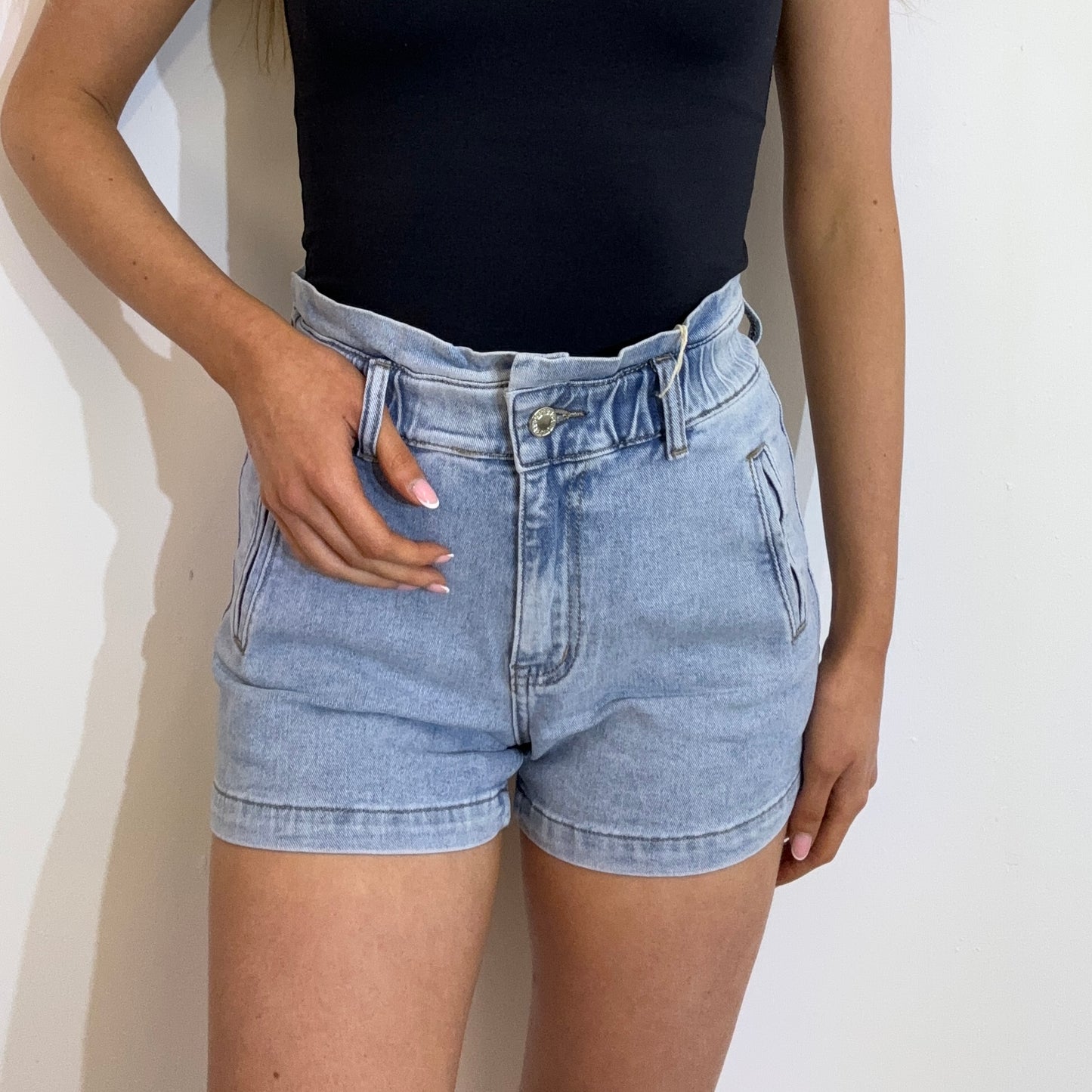 Stretch Blue Denim High Waisted Shorts