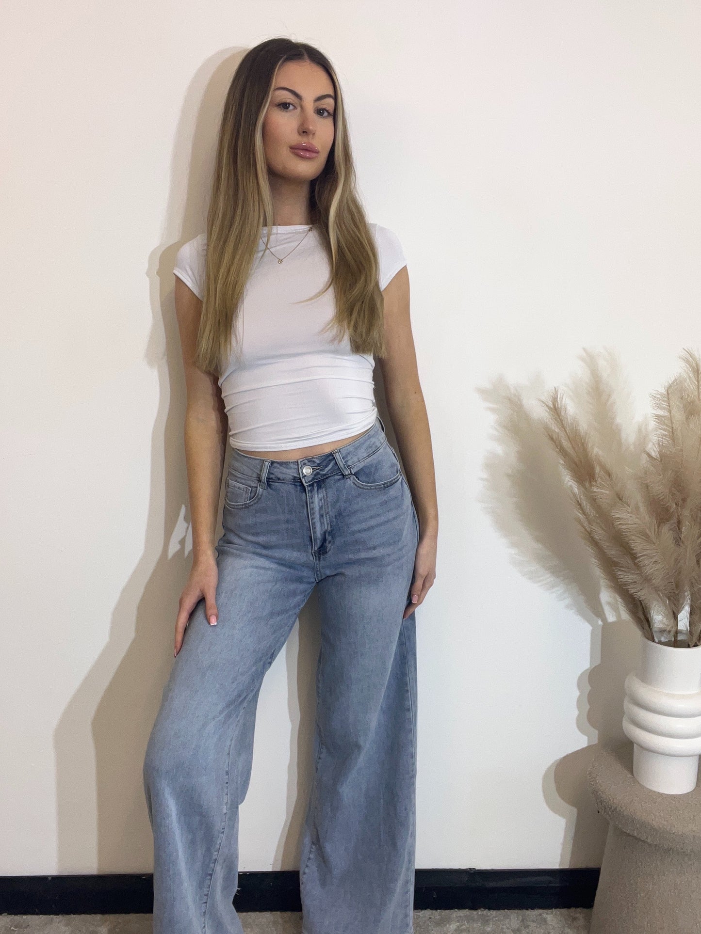 Extra Wide Leg Stretch High Waisted Blue Denim Jeans Tall Girl Friendly