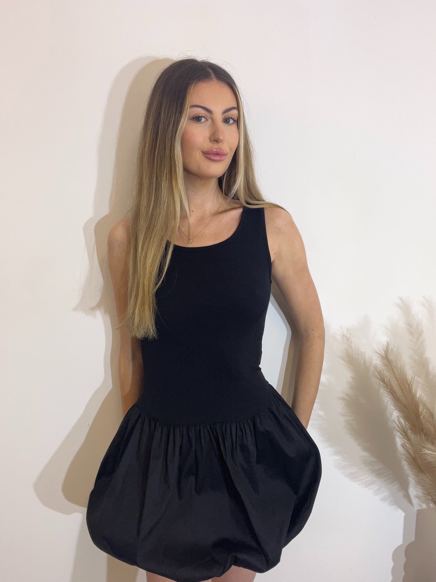 Sleeveless Puff Ball Mini Dress