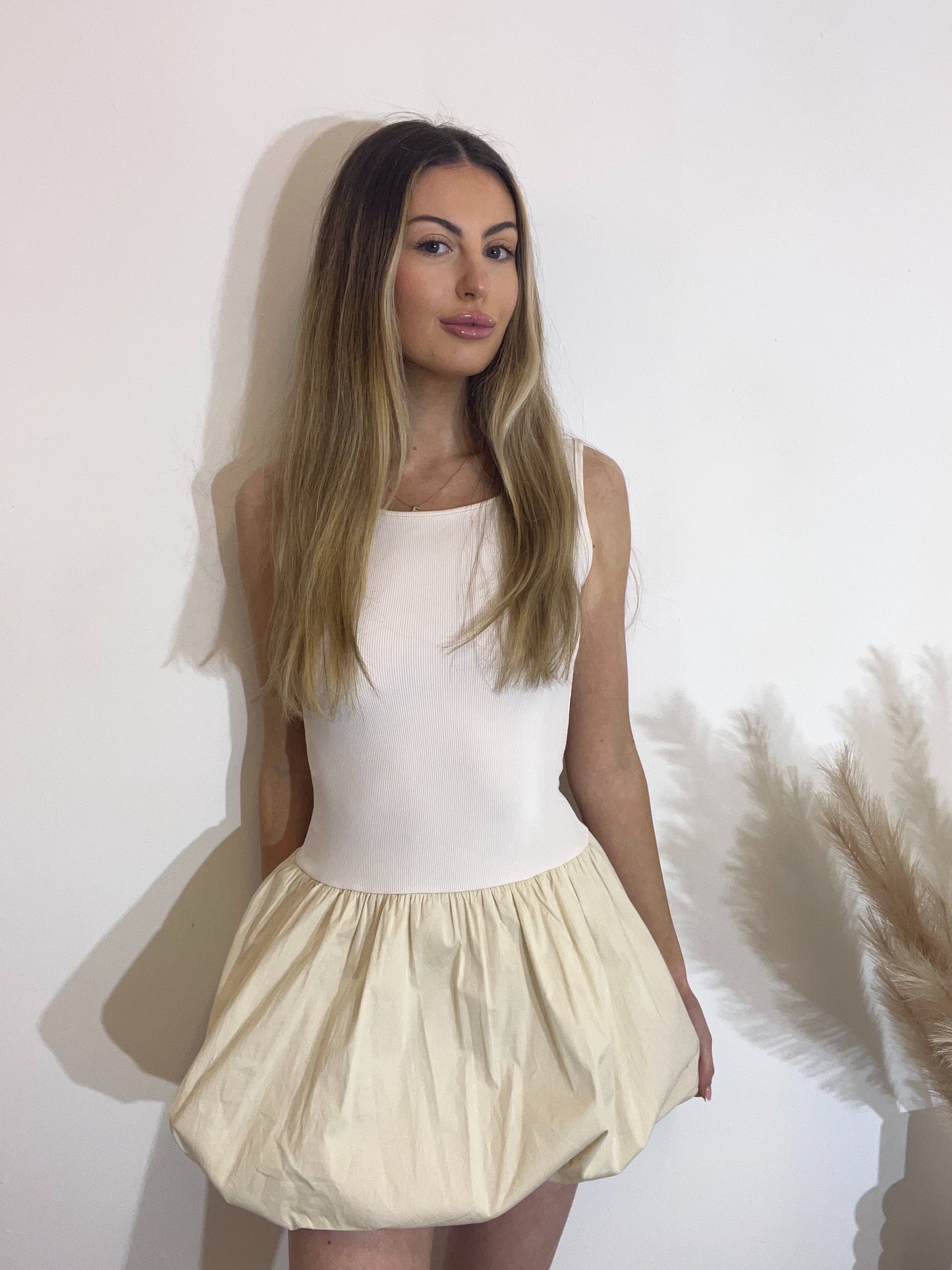 Sleeveless Puff Ball Mini Dress