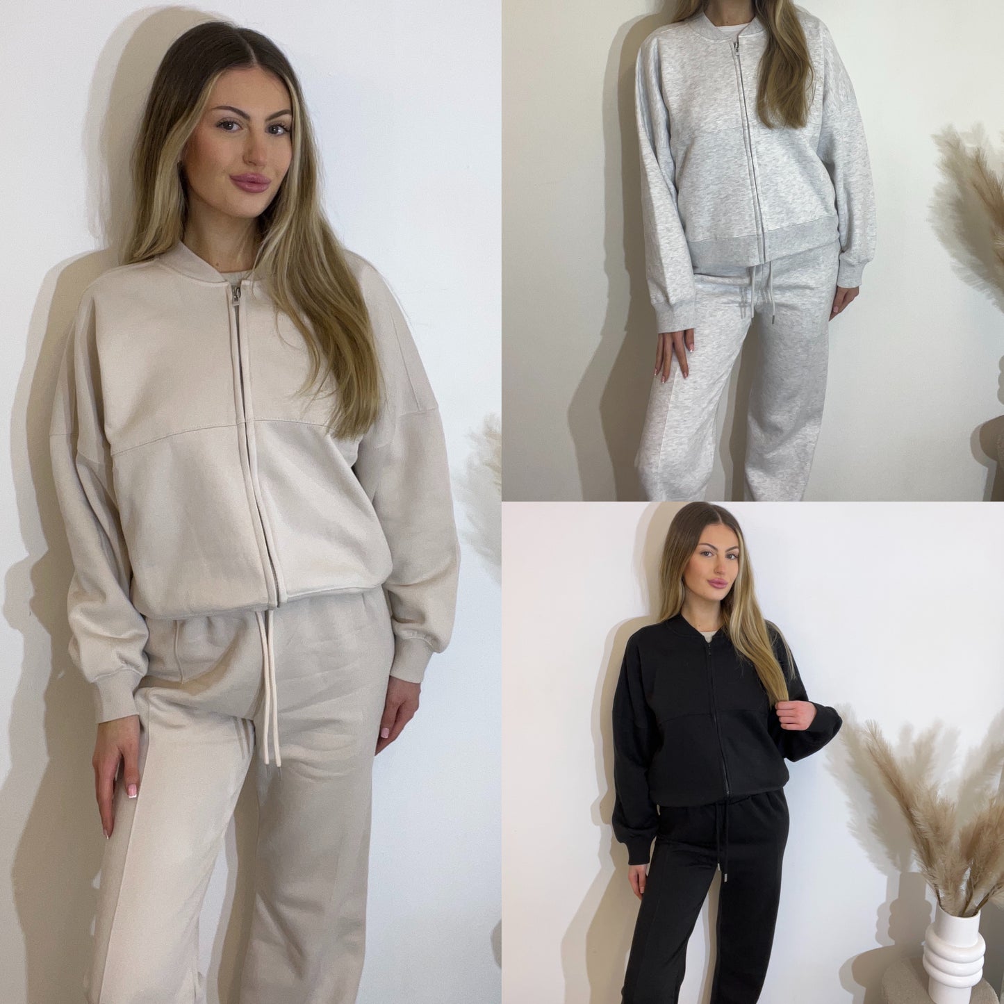 Bomber Style Jacket and Wide Leg High Waisted Jogger Two Piece Tracksuit