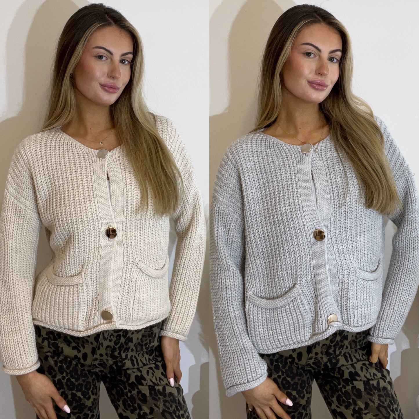 Gold Button Detail Knitted Cardigan ONE SIZE