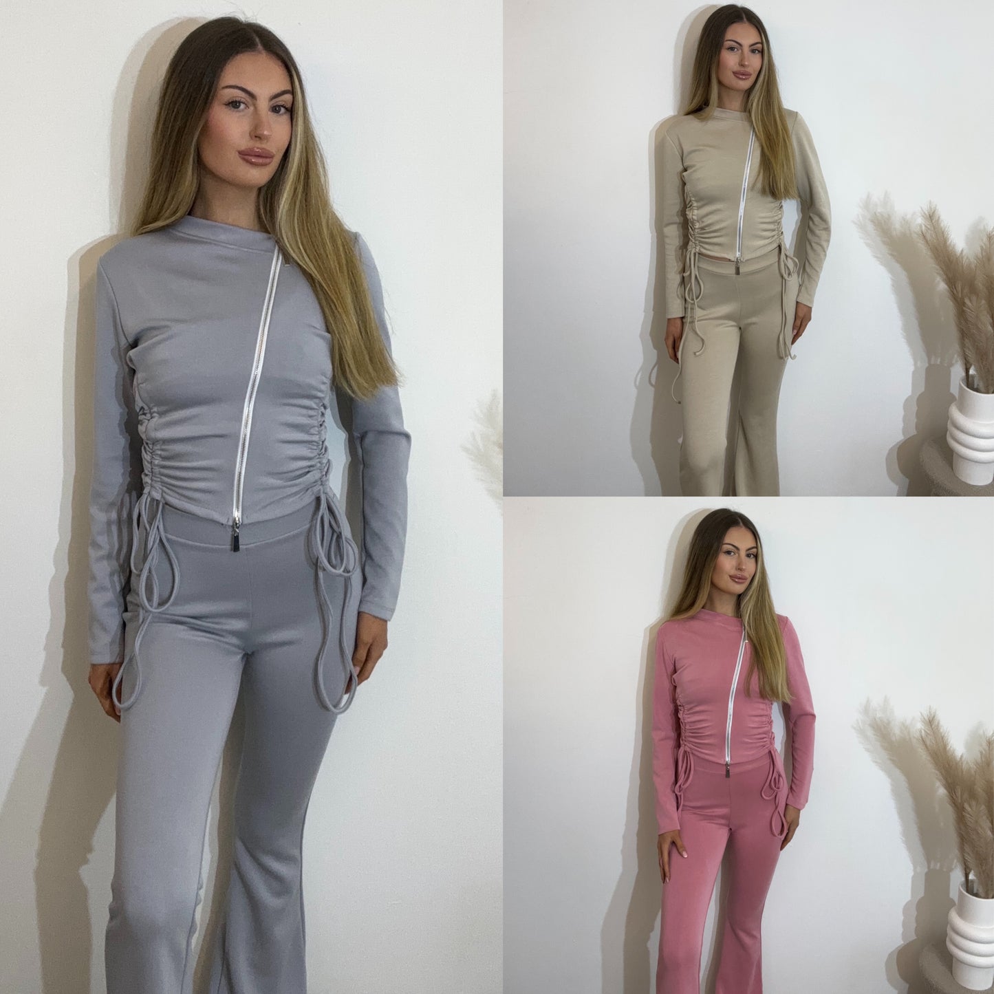 Ruched Asymetric Zip Up Jacket and Matching Trouser Co-ord