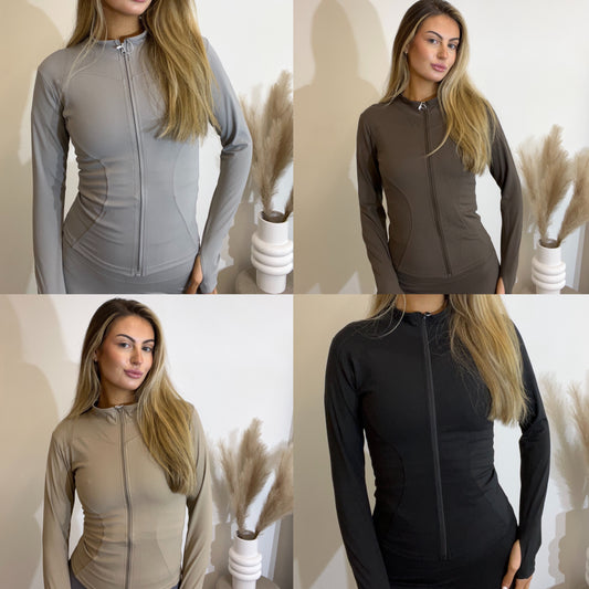 Long Sleeve Contouring Breathable Zip Up Sport/Gym Jacket With Thumbhole Detail
