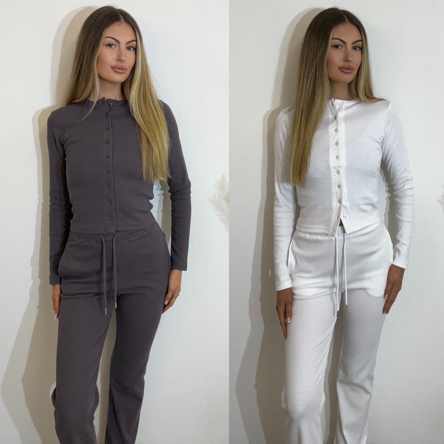 "Molly" Ribbed Button Up Top and Trouser Set