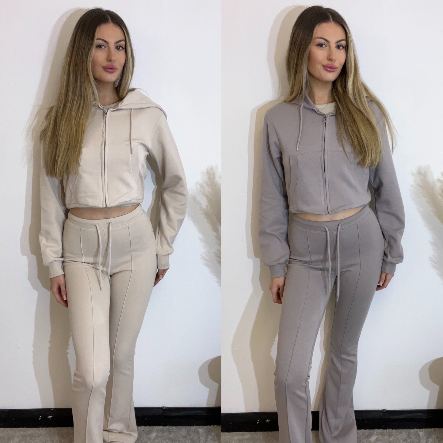 Cropped Zip Up Hoodie With Matching Flare Bottom Joggers Set