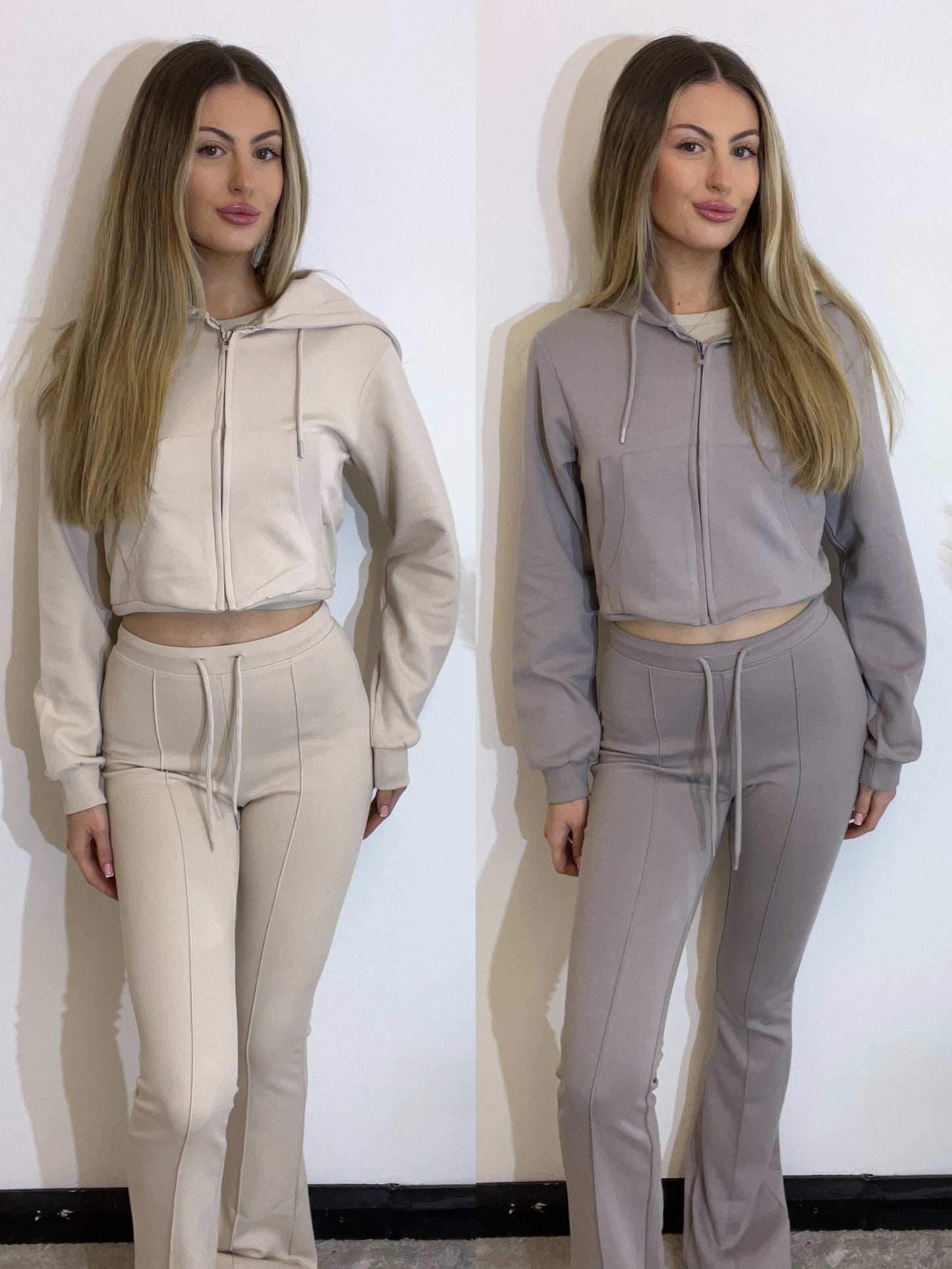 Cropped Zip Up Hoodie With Matching Flare Bottom Joggers Set