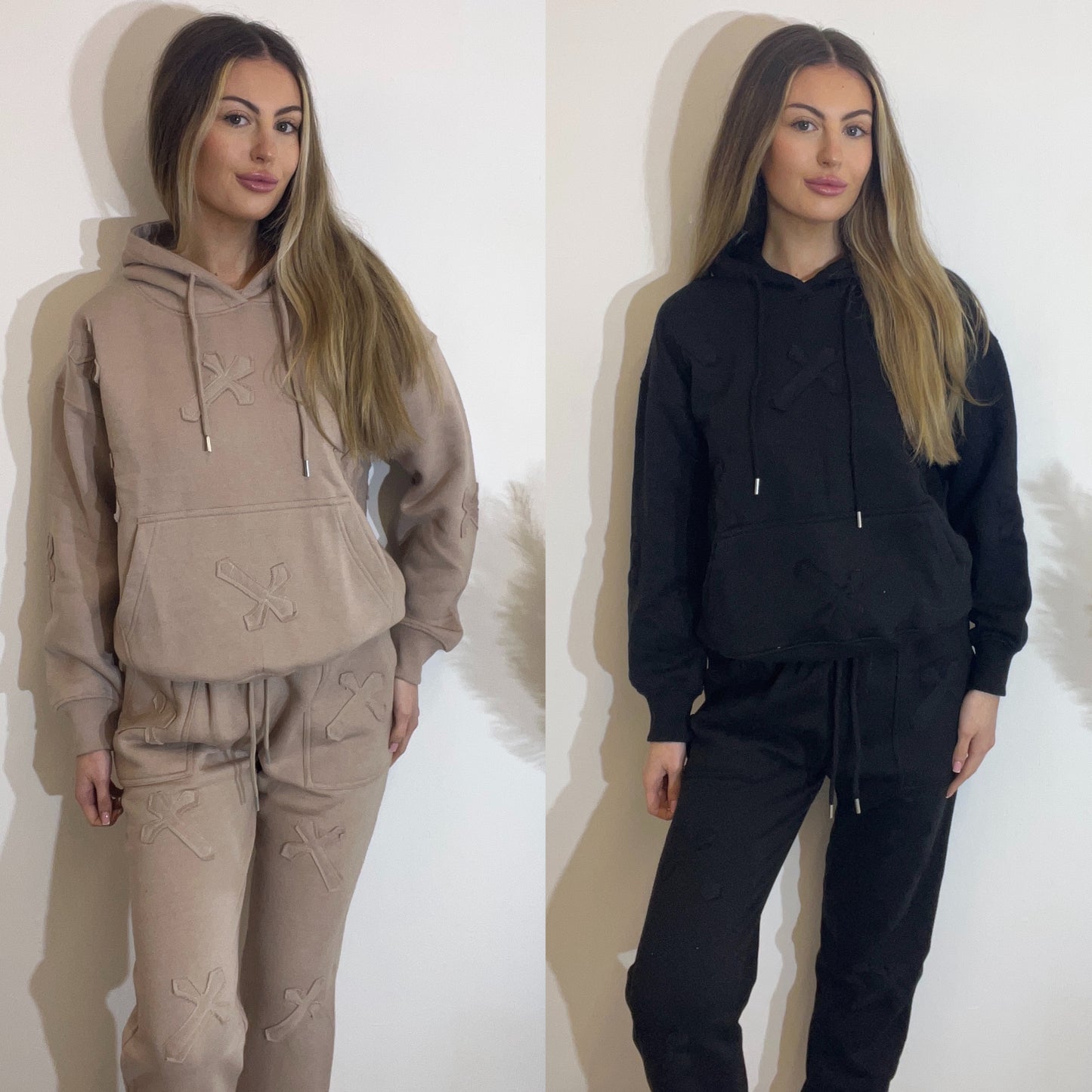 Cross Embroidery Detail Hoodie and Cuff Jogger Tracksuit