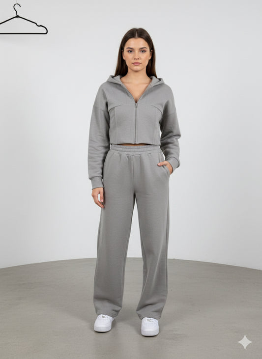 Wide Leg Jogger and Zip Up Hoodie With Contouring Waist Tracksuit