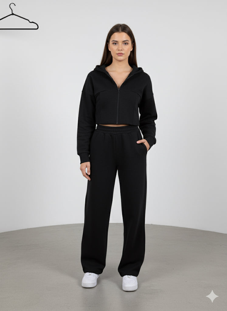Wide Leg Jogger and Zip Up Hoodie With Contouring Waist Tracksuit