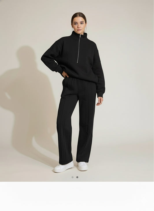 1/4 Zip Sweatshirt and Wide Leg Joggers With Piping Detail Tracksuit