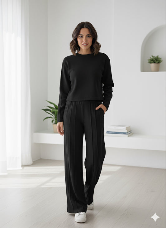 Wide Leg Piping Detail Joggers and Matching Sweatshirt Tracksuit