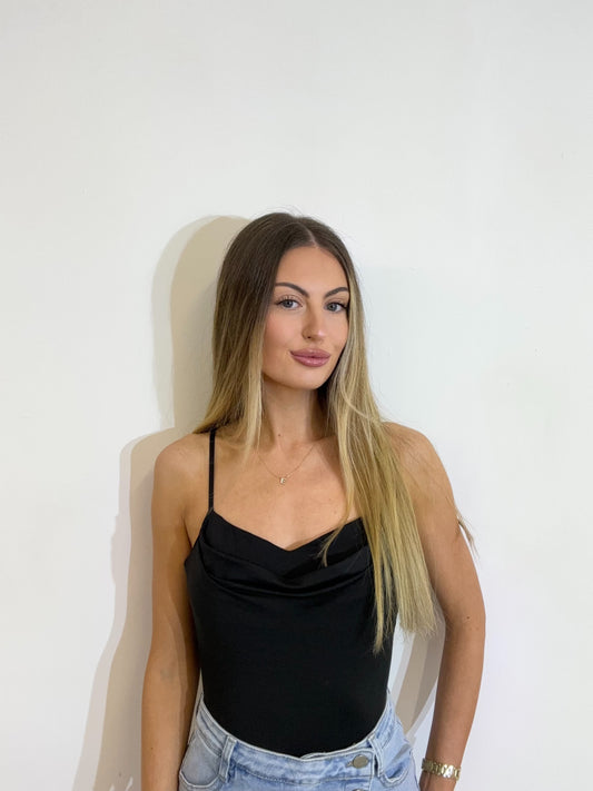 Double Lined Adjustable Straps Cowl Neck Bodysuit