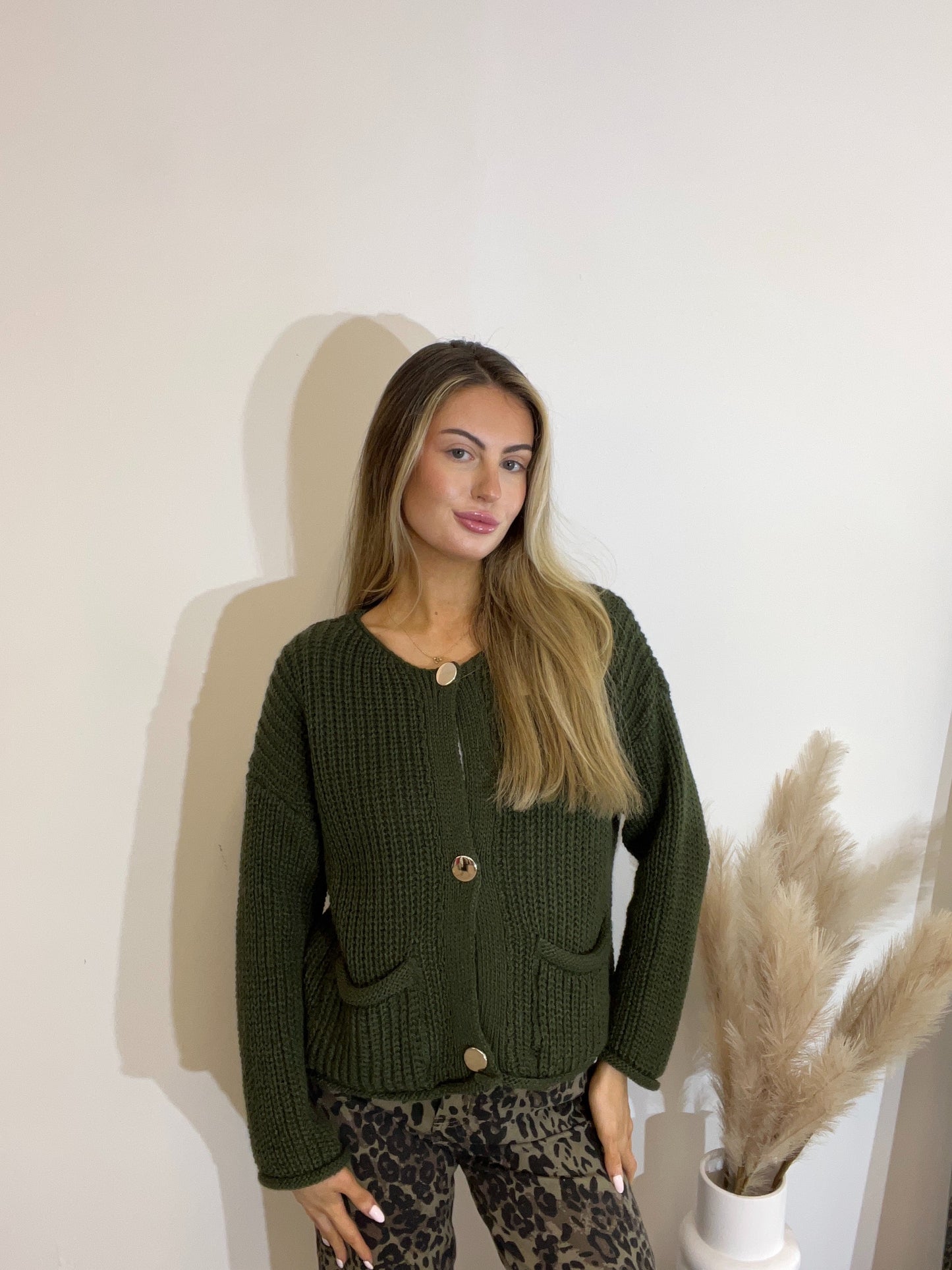 Gold Button Detail Knitted Cardigan ONE SIZE