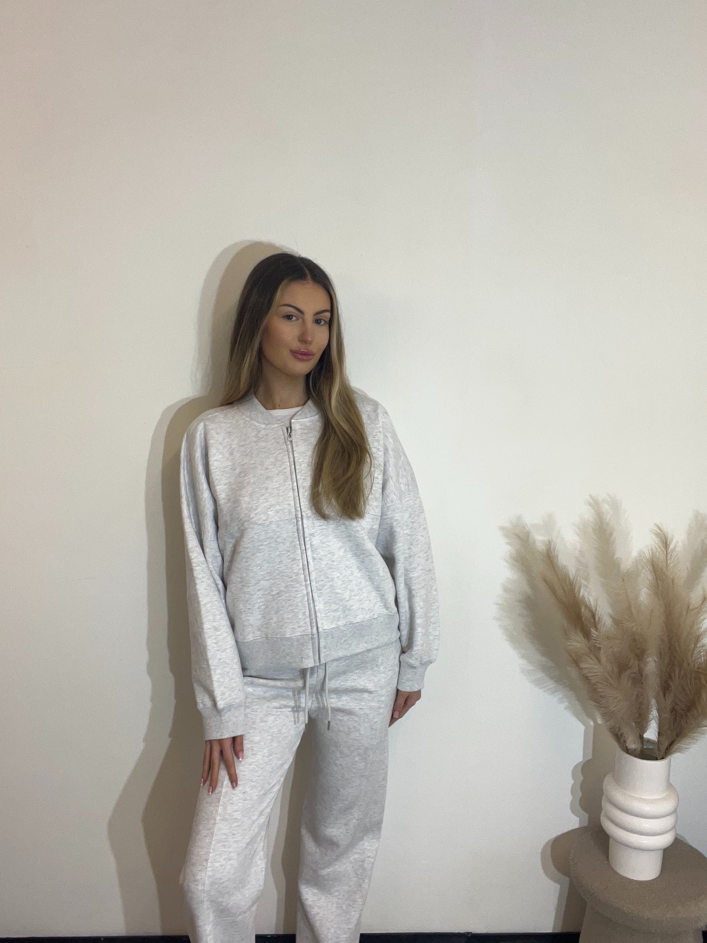 Bomber Style Jacket and Wide Leg High Waisted Jogger Two Piece Tracksuit