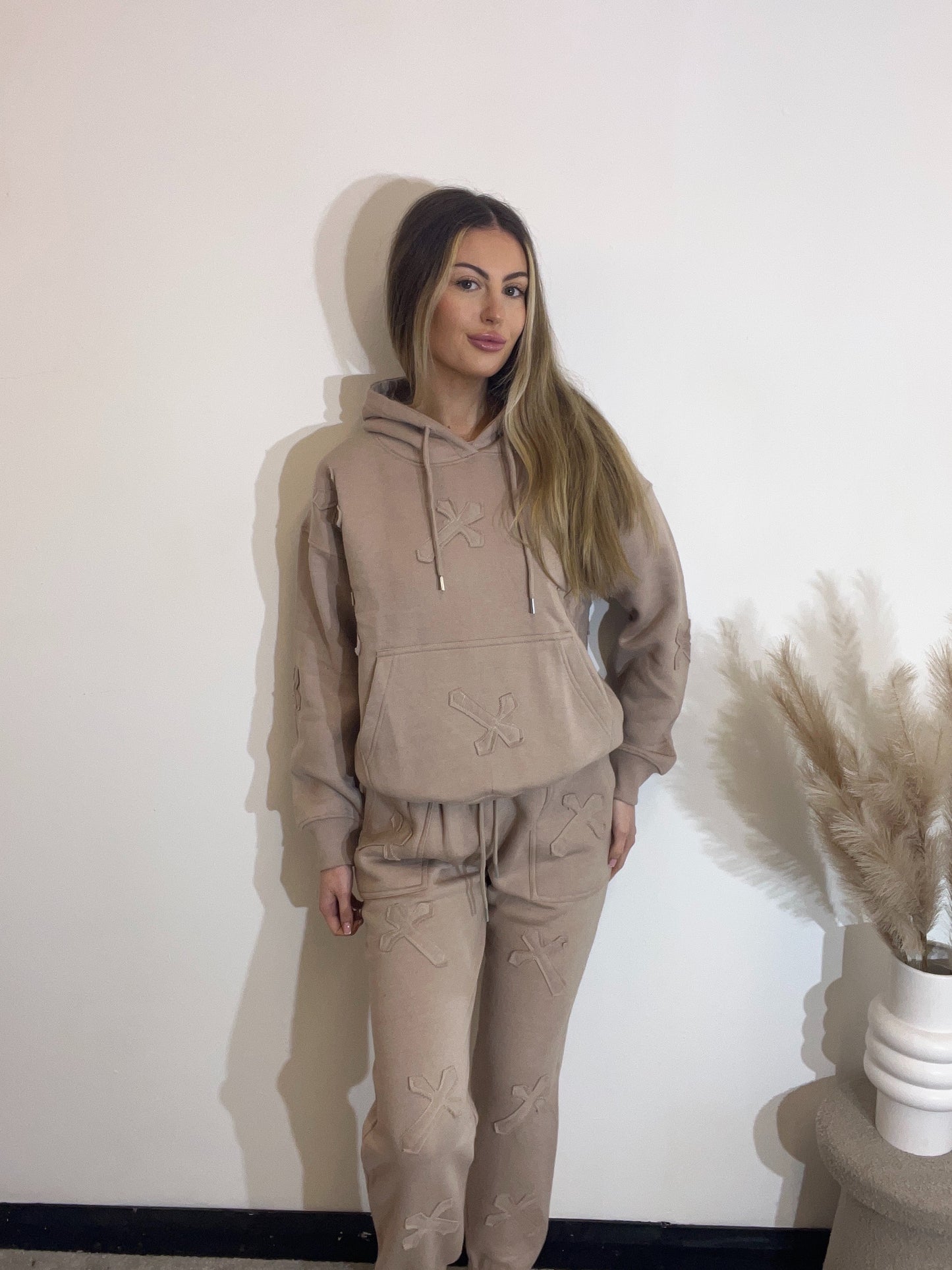 Cross Embroidery Detail Hoodie and Cuff Jogger Tracksuit