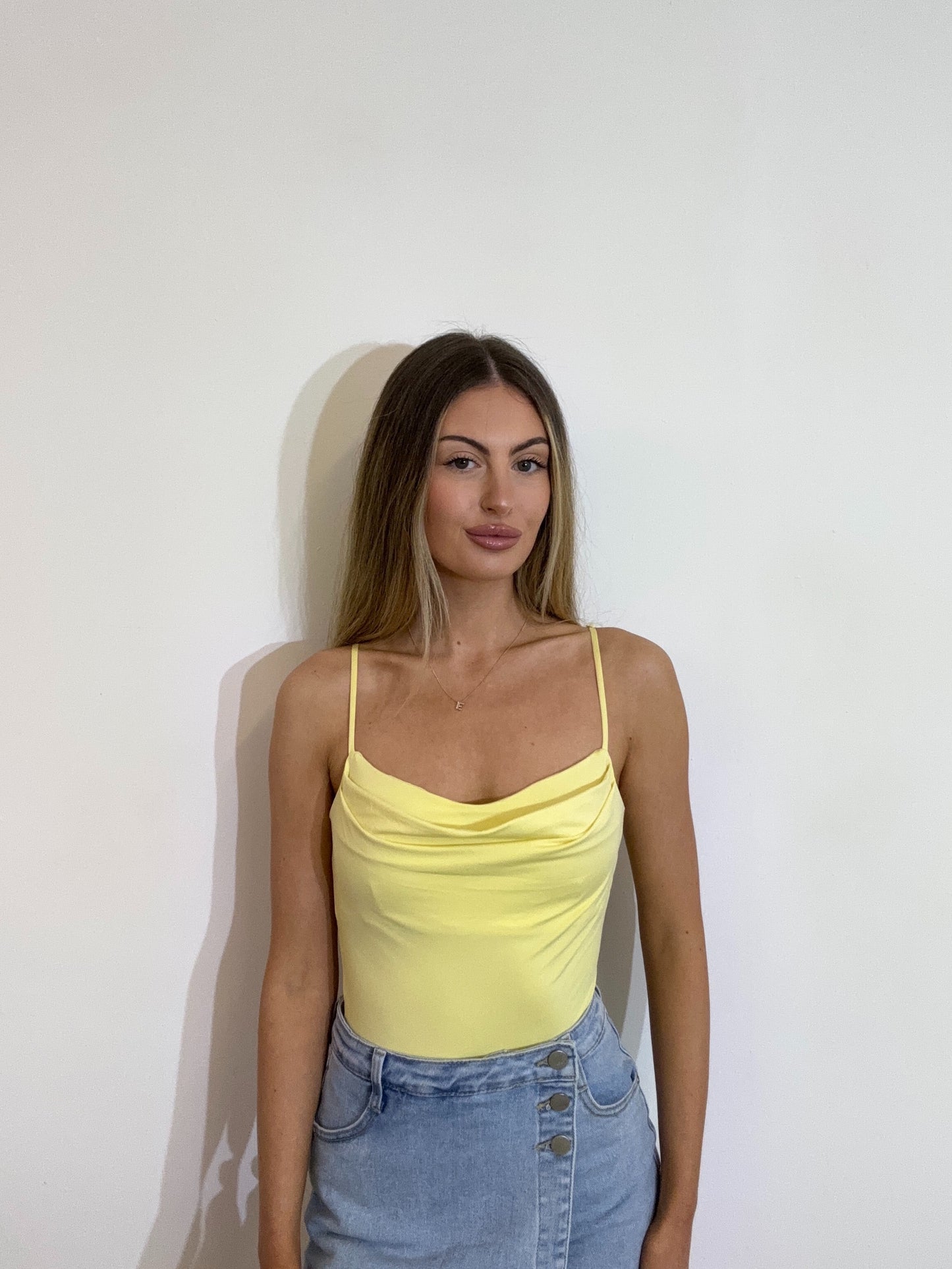 Double Lined Adjustable Straps Cowl Neck Bodysuit