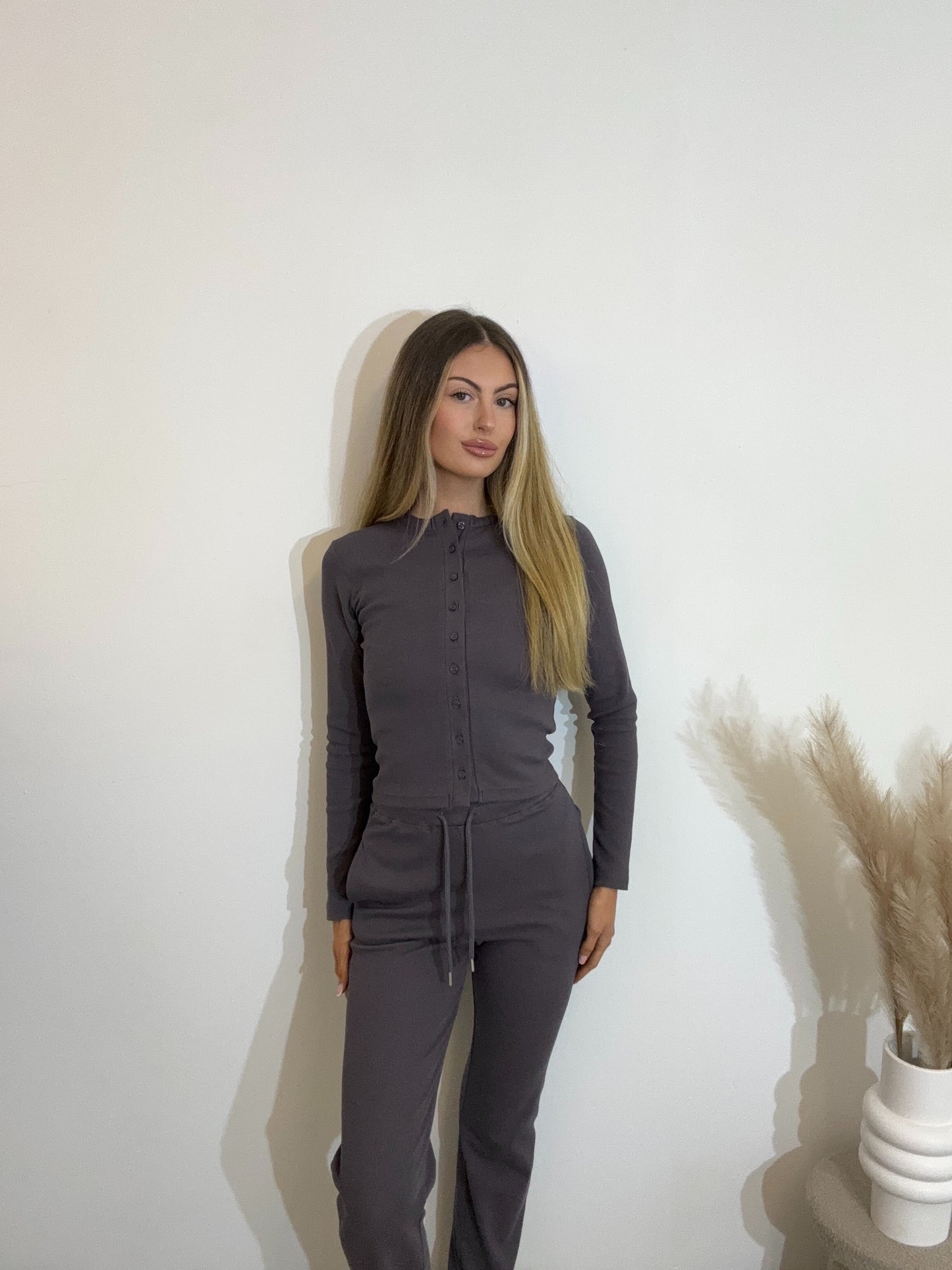 "Molly" Ribbed Button Up Top and Trouser Set