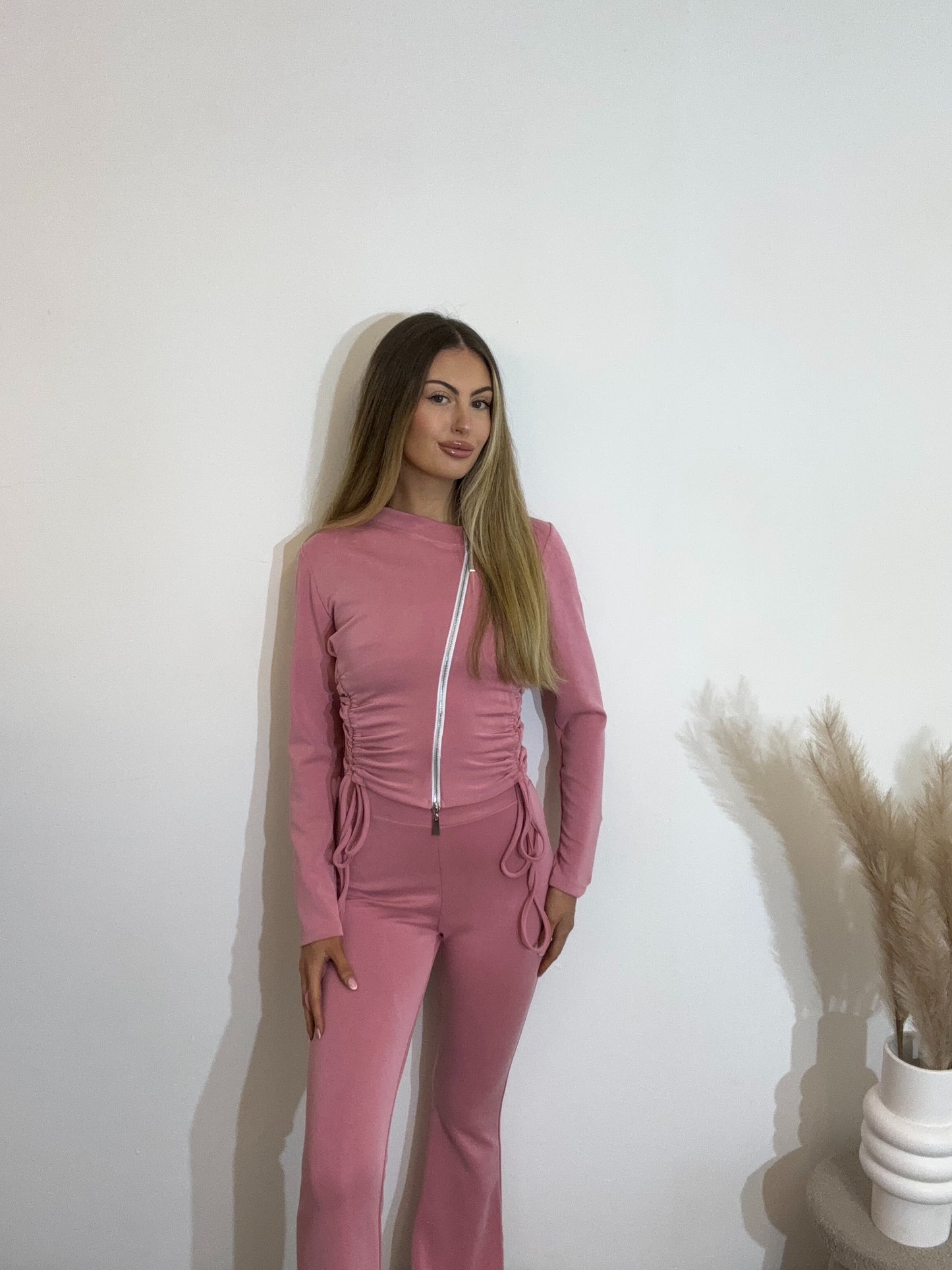 Ruched Asymetric Zip Up Jacket and Matching Trouser Co-ord