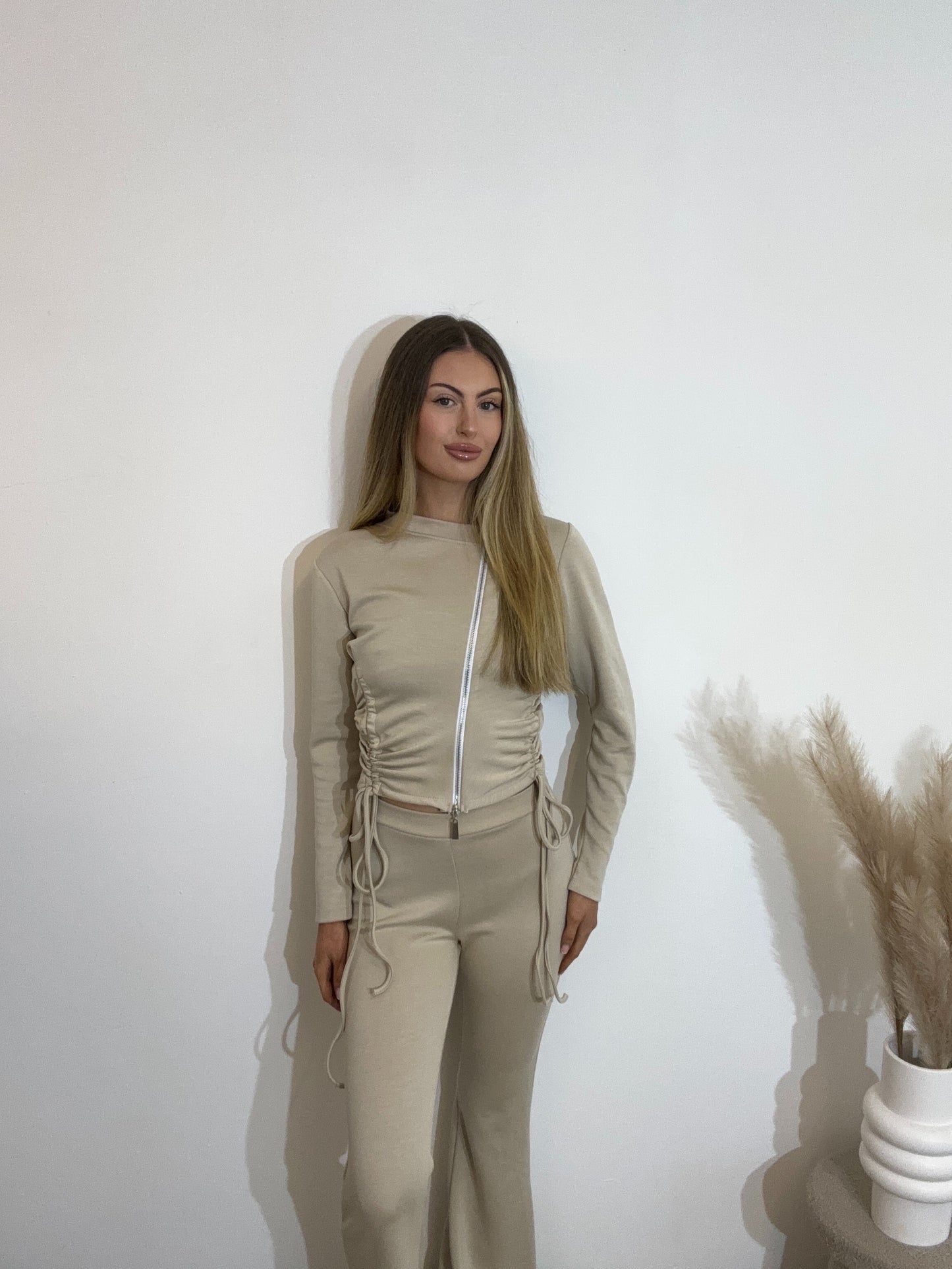 Ruched Asymetric Zip Up Jacket and Matching Trouser Co-ord